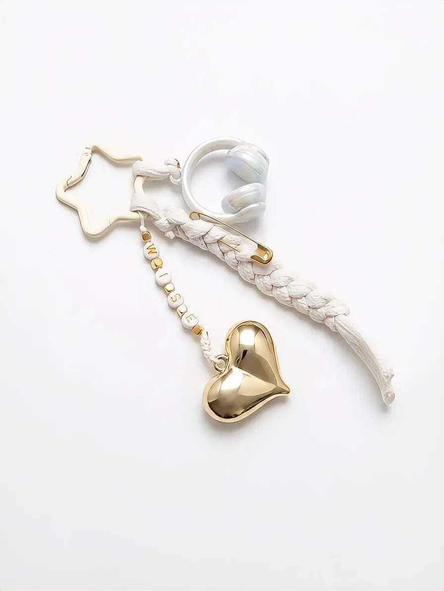WISE Bag Charm in White and Gold.2
