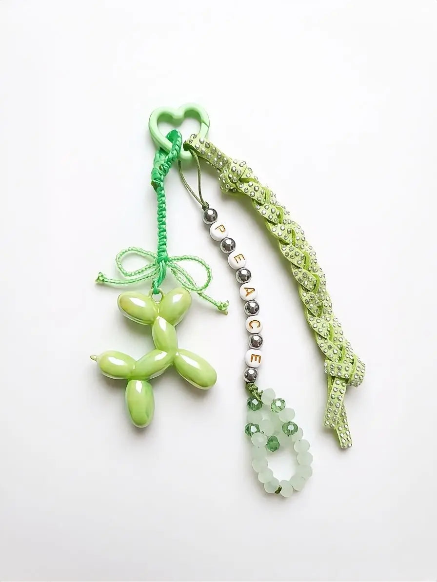 PEACE Bag Charm in Lime Green×Silver